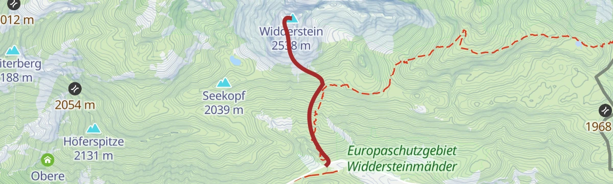 Route map: Hochtannbergpass - Widderstein